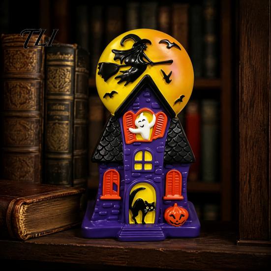 Spooky Atmosphere Party Lights Halloween Haunted House Blow Mold Light, Vintage Pre-Lit Mansion Decor with Glowing Witch Moon Glow Lanterns
