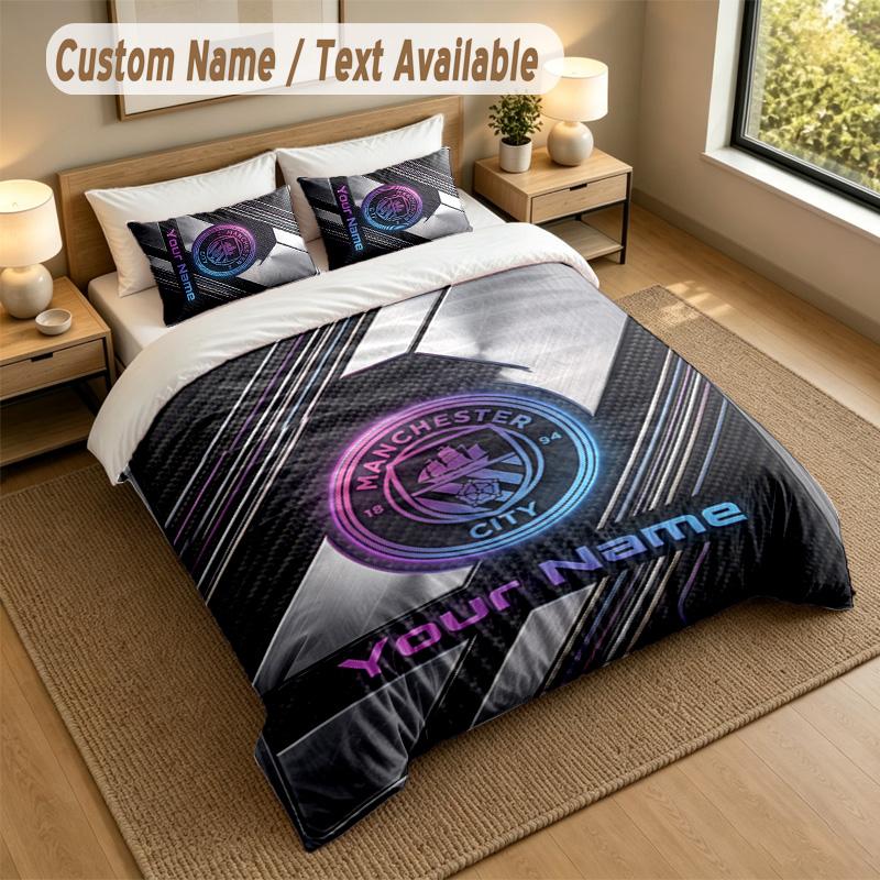 3Pcs Bedding Set Custom Name Text, 1 Sheet 2 Pillowcases Home Bed DecorManchester City