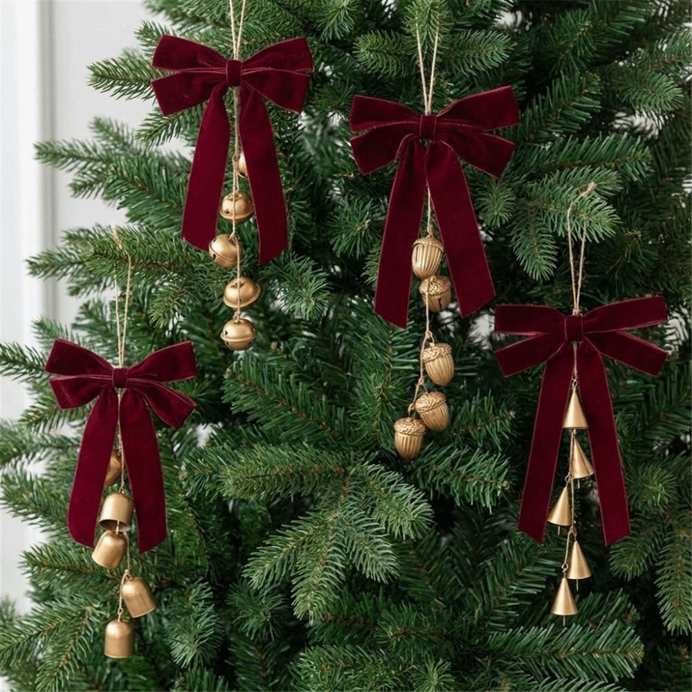 Multi‑Color Christmas Bow Bell Ornament Antique Gold Bells Xmas Tree Pendant Festive Party