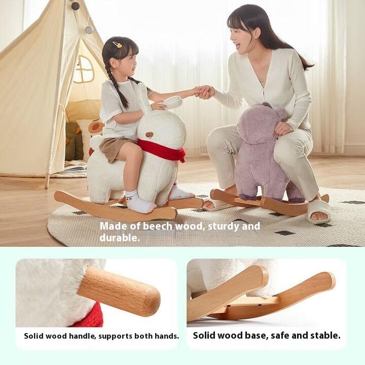 Living Room Animal Mount Sofa Seat Stool Rocking Horse Baby Trojan Horse Solid Wood Frame Children's Rocking Chair