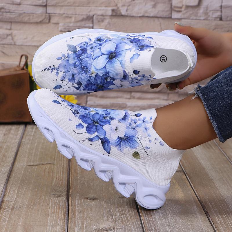 Γυναικεία Αθλητικά Παπούτσια Πλατφόρμας με Φλοράλ Μοτίβο Μαλακή Σόλα Αναπνεύσιμο Διχτυωτό Casual Παπούτσια Γυναίκα Μεγάλο Μέγεθος 43 Slip-On Αντιολισθητικά Παπούτσια Τρεξίματος