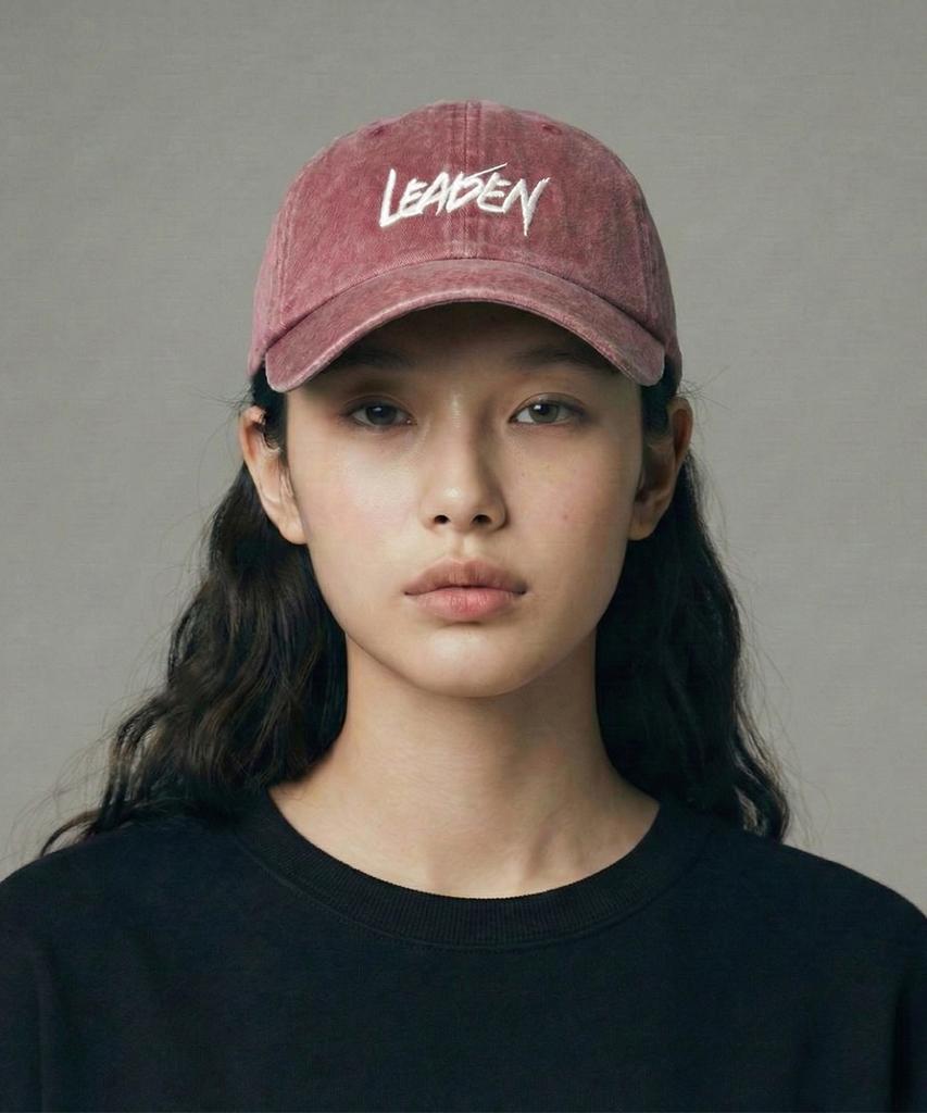 LEADEN Vintage Washed Calligraphy Ball Cap [Pink]