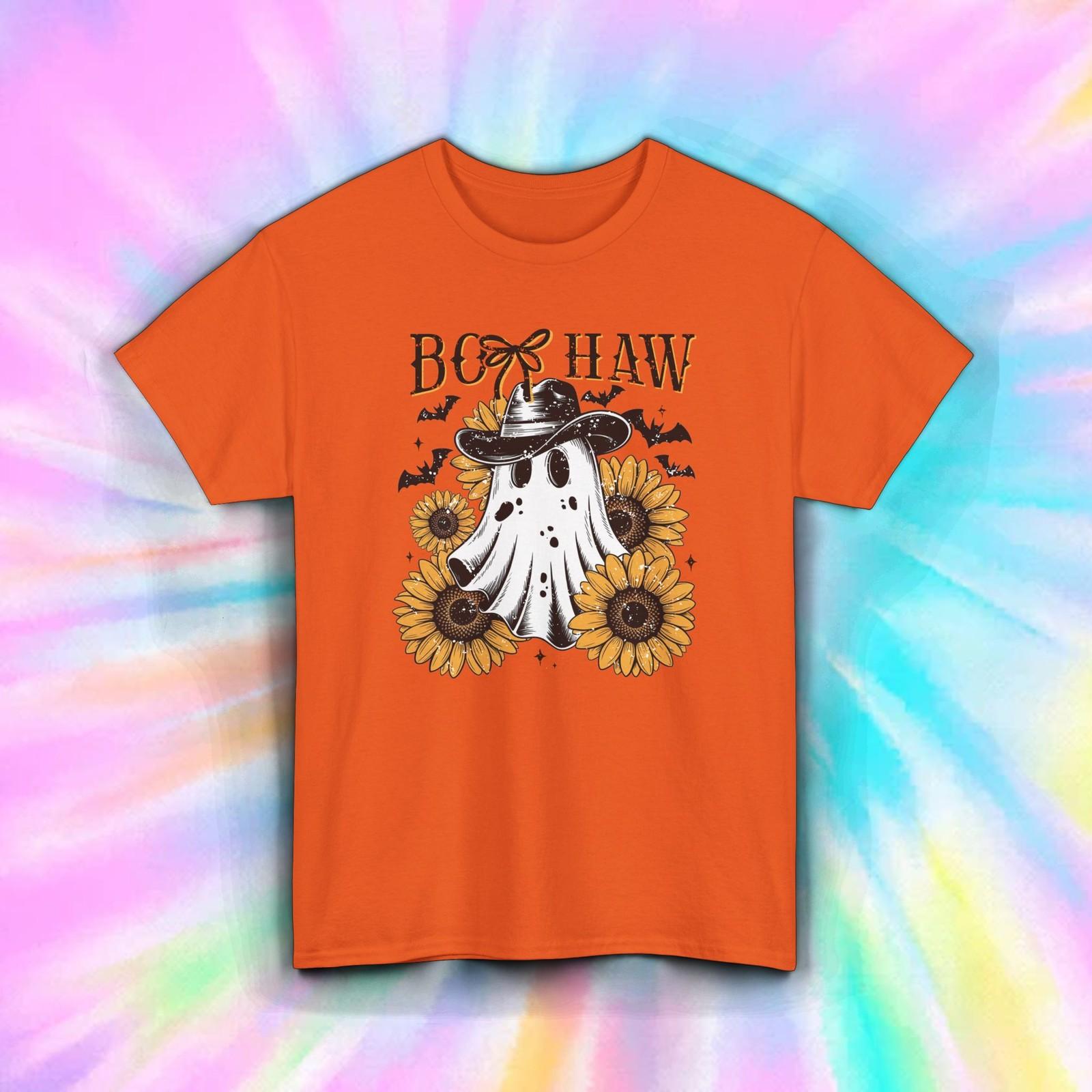 Ghost Cowgirl Shirt Boo Haw Funny Halloween Western Sunflower Tee S-5XL S