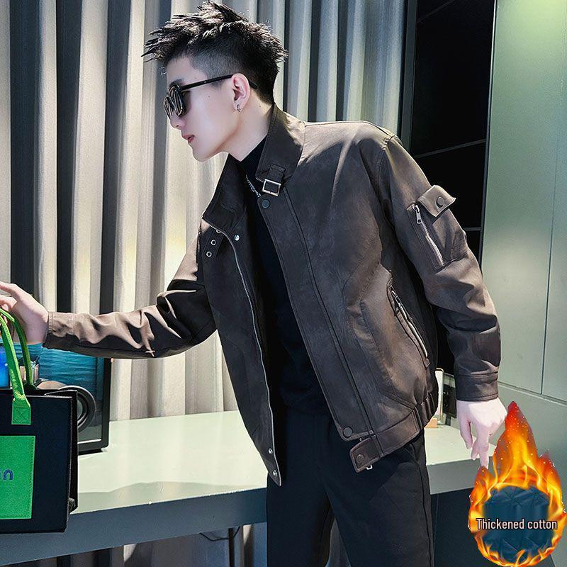 

Men s Stand Collar Leather Jacket - Versatile Cool Fashion for Spring & Autumn 2024 Large