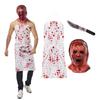 Bloody Butcher Costumes with Horror Zombie Mask for Scary Halloween Adult Creepy Killer Cosplay with Apron Knife