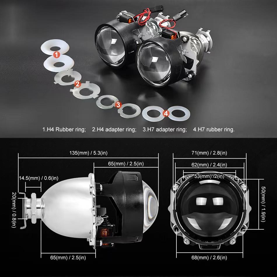2.5 Inch Universal Bi Xenon HID Projector Lens Silver Black Shroud H1 Xenon LED Bulb H4 H7 Motorcycle Car Headlight