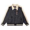 Unisex Oversized Patchwork Hoodless Bomber Jacket Cotton-Lined Casual Streetwear Outerwear Fall