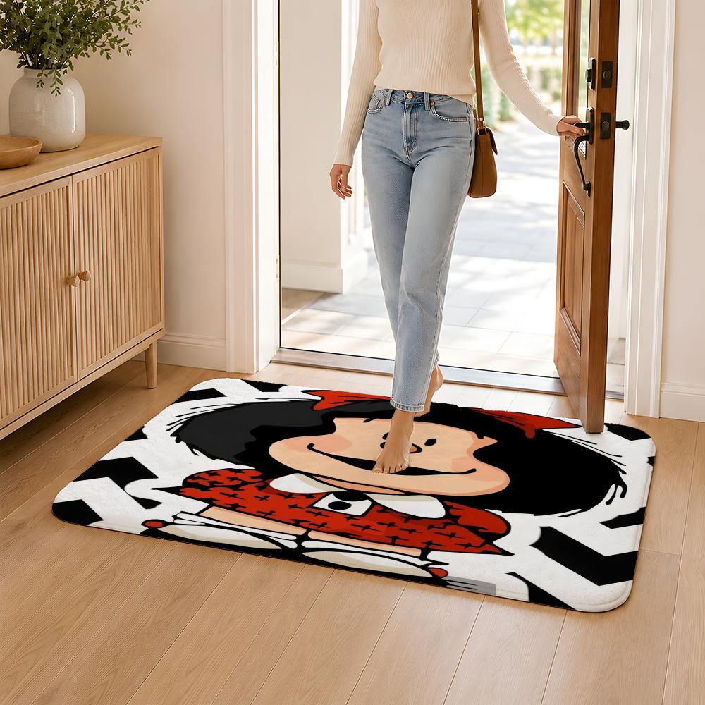 Cartoon M-Mafalda Floor Mat Flannel Rug Non Slip Absorbent Soft Washable For Entryway Hallway Bathroom Kitchen Decor