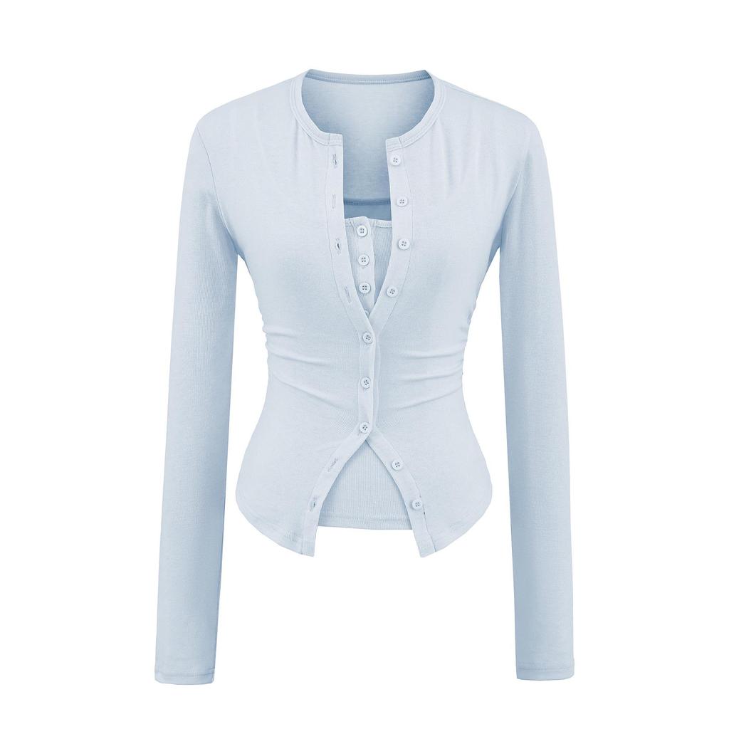 Women's Slim Fit Knit Cardigan & Camisole Set: Round Neck, Long Sleeve, Autumn Layering