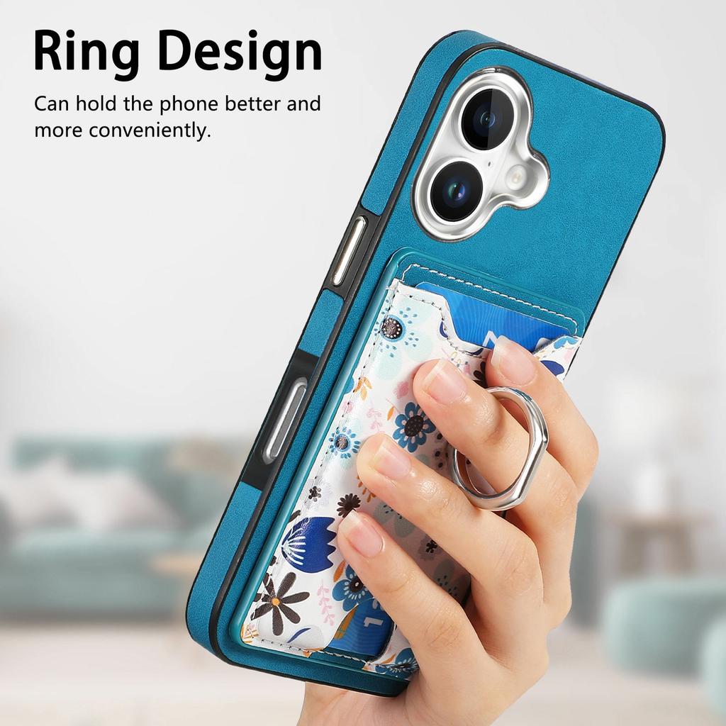 For iPhone 16 Case Kickstand Leather Coated TPU Pattern Back Cover