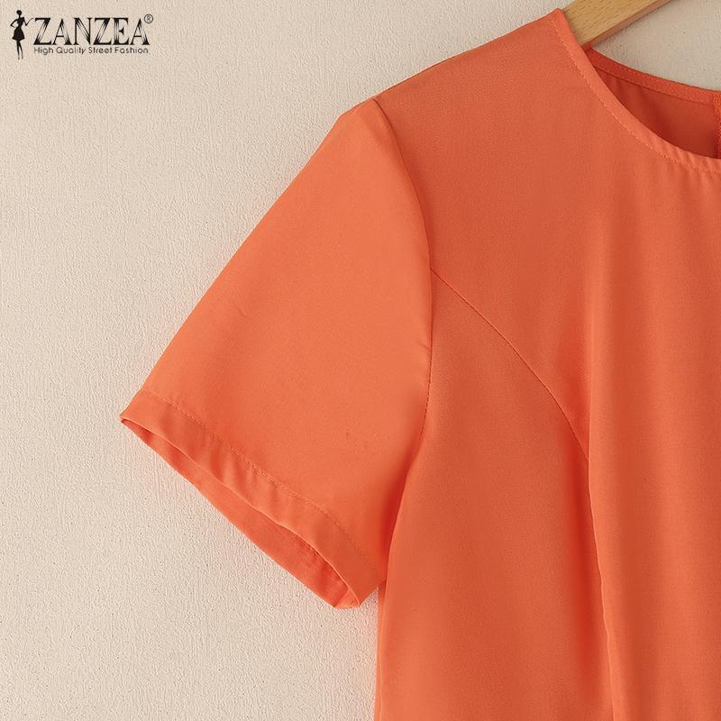 ZANZEA Rochie de vară lejeră cu mânecă scurtă și guler rotund, casual, pentru femei