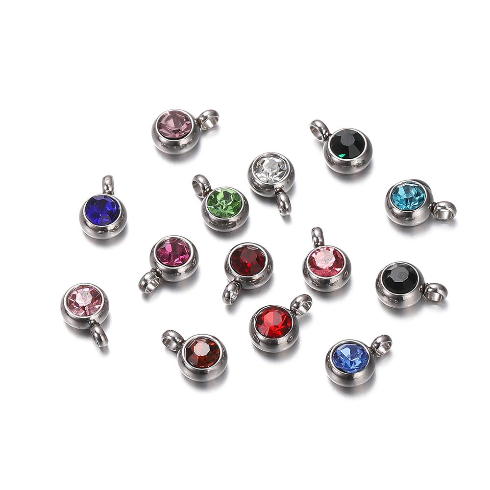 10Pcs 6mm Stainless Steel Birthstone Necklace Pendant Jewelry Making Rhinestone Charms For Women Earrings DIY Accessories Gift