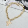 Hip Hop Metal Conch Cross Necklace, Irregular Baroque Beaded Imitation Pearl Necklace