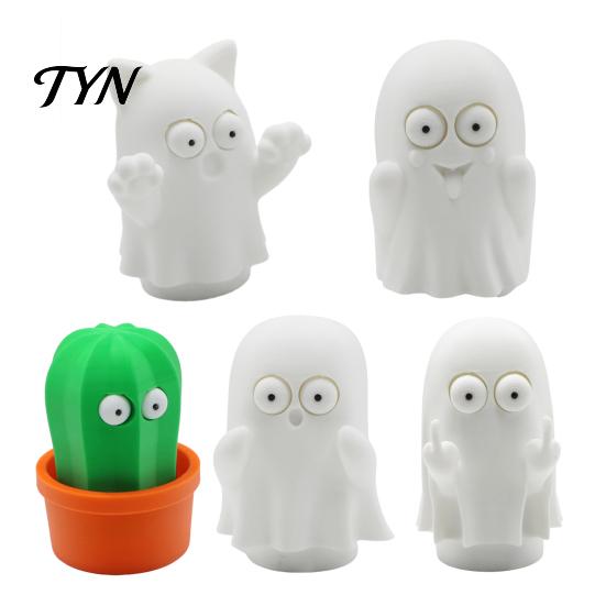 Interactive Playable Decoration 3D Printed Pop-Eyed Fidget Figurine, Funny Squeeze Cactus Ghost Ornament, Cute Desktop Decor for Office Stress Relief