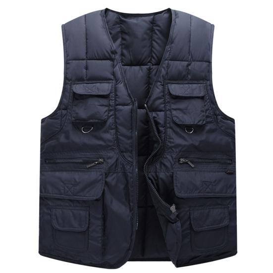Men Autumn Winter Vest with Multiple Pockets Zipper Closure Sleeveless Solid Color
