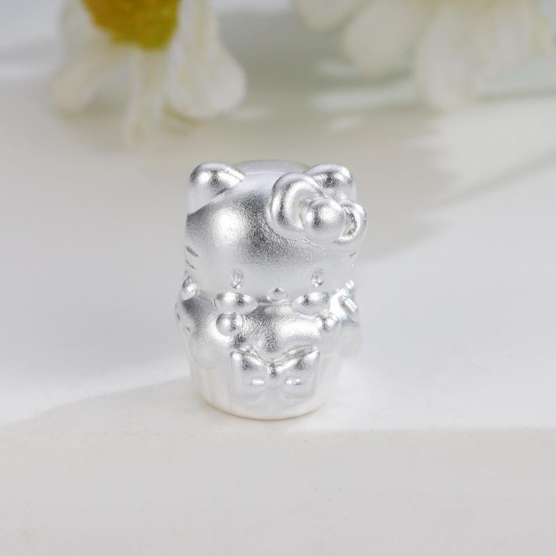 Sterling Silver Hello Kitty Charm Bead - Handwoven Rope DIY Accessory серебряный