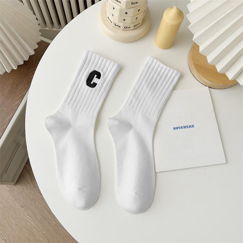 

Trendy Embroidered Letter Mid-Calf Women s Socks for College Style and Sports - Spring/Autumn One Size