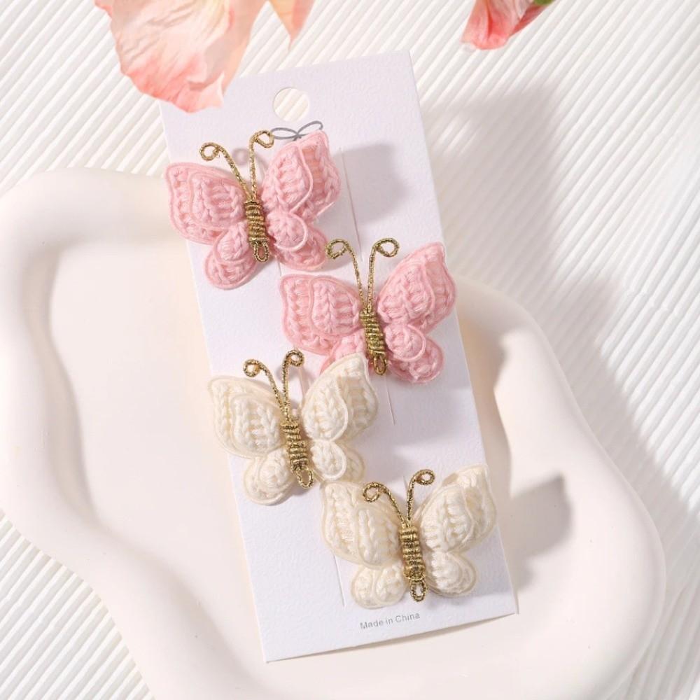 4pcs Butterfly Children Hair Clip Set Wool Knitting Hair Accessories Butterfly Hair Clips Barrette Handmade Crochet Hairpins