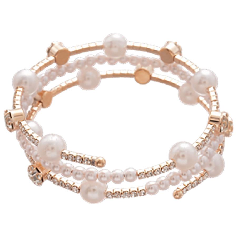 Pearl Geometric Open Cuff Bracelet With Rhinestone Embellishments For Fashion Women золотой