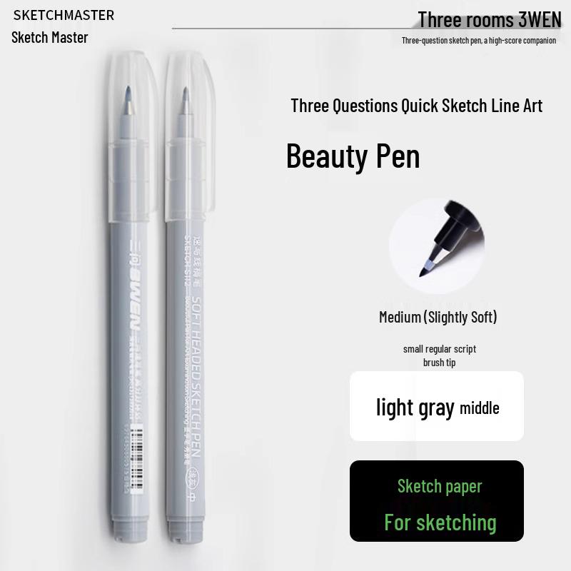 Refillable Quick Sketch Pen Set: Fine, Small, Regular, Large Gray Brush Pens for Art Line Drawing