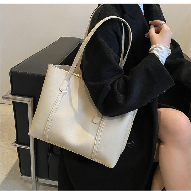 Simple Solid Color Large Capacity Tote Bag Casual Soft Leather Shoulder Bag for Women