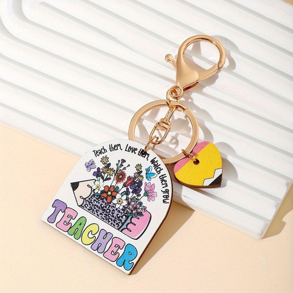 Geometric Shape Teacher's Day Keychain English Letter Teacher Education Pendant  Thanksgiving Gift