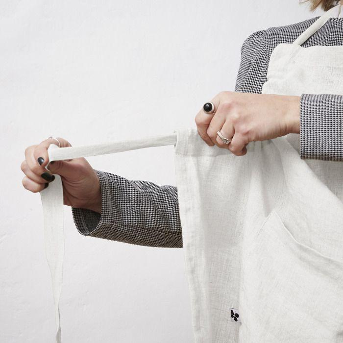 Tablier Ajustable - SOLINE - 70 X 85 Cm - 100% Lin Lavé - Blanc - Poche Pratique