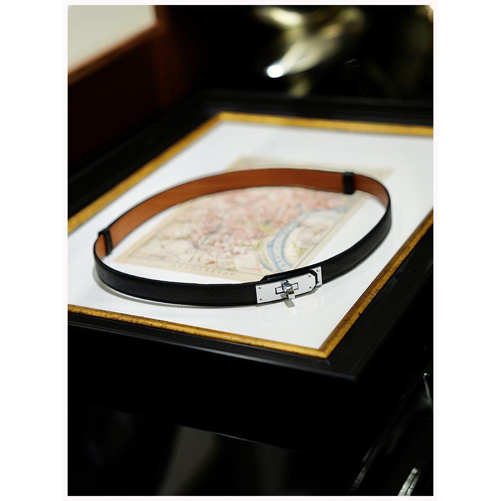 Ekte lær Damebelte i lær Epsom/Swift kalveskinn Dame Justerbart Midjebelte med metallspenne uten hull