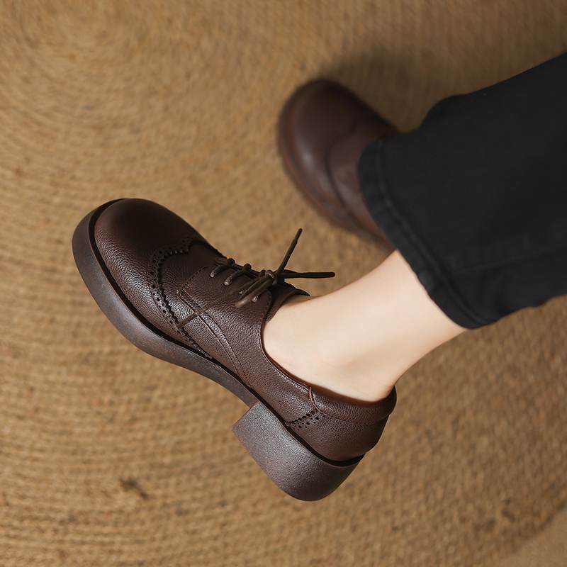 Krazing Pot Sheepskin Autumn Winter Shoes Chunky Heels Size 43 Size 42 Round Toe Lace Up Deep Mouth Pumps