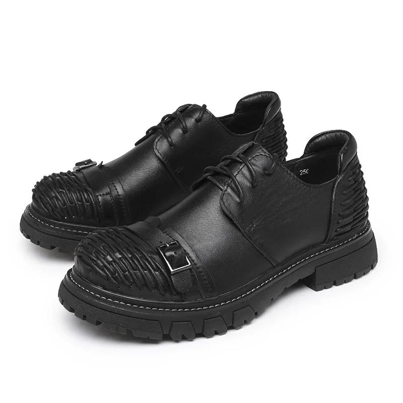 Zapatos Casuales de Cuero Originales Europeos de Moda para Hombre Moda Suela Gruesa Zapatos Derby para Viajar Cuero Genuino Zapatos Oxford para Exteriores