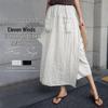 Women's Cotton Linen Wide-Leg Skirt Pants - Large Slit, Casual, Loose Fit, Nine-Point Length for Spring and Summer
