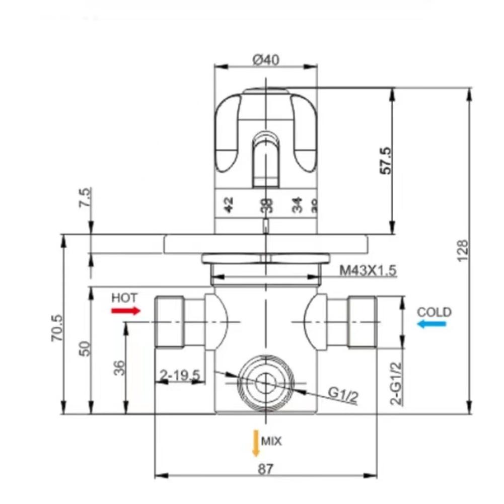 Thermostatic Mixing Valve Brass Adjustable Temperature Control Valve with Filter Net for Home Bathroom Hot Cold Water Systems