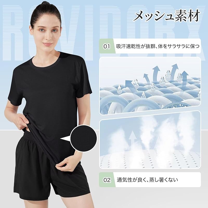 [Rovidorx] T-shirt Ladies Short Sleeve Sports Relaxing Tee Shirt Large Size Gym Wear Sport T-shirt Quick Drying Dry T-shirt Sportswear Running