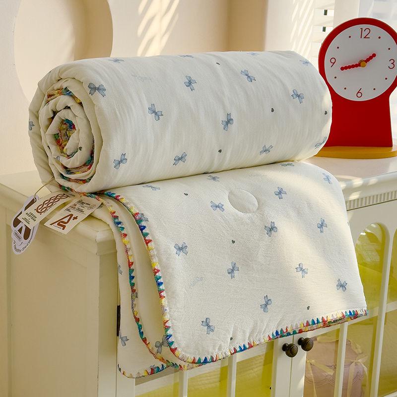 Korean Style Summer Cool Quilt For Girls 2025 New Bowknot Washed Cotton Simple Air Conditioning Quilt Hot Sale