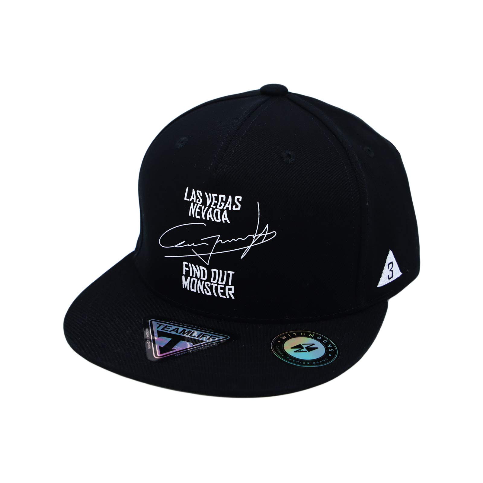 [Withmoons] Hat, Cap, Straight Brim, Two-Tone, Straight Cap, Snapback, Flat Brim, English Logo, Hip Hop Style, Outdoor, Adjustable Size TR21318 (Black