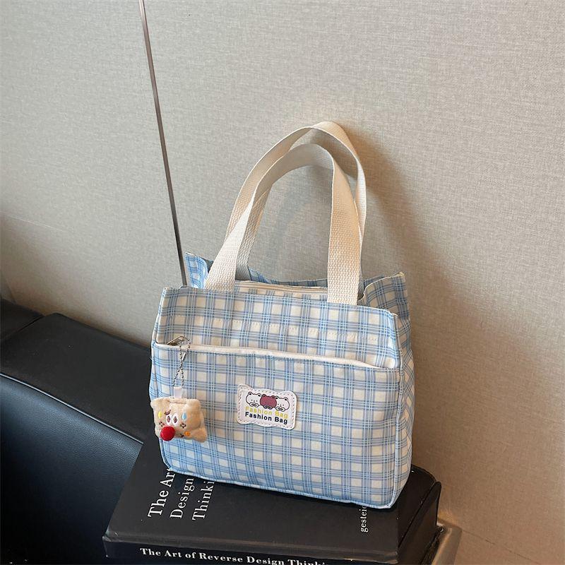 Plaid Canvas Tote for Students – Large, Lightweight Lunch and Bento Bag