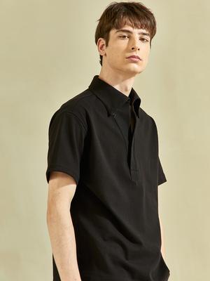 BLACKBROWN Pk Silket Polo Shirt med Én Knap [Sort]
