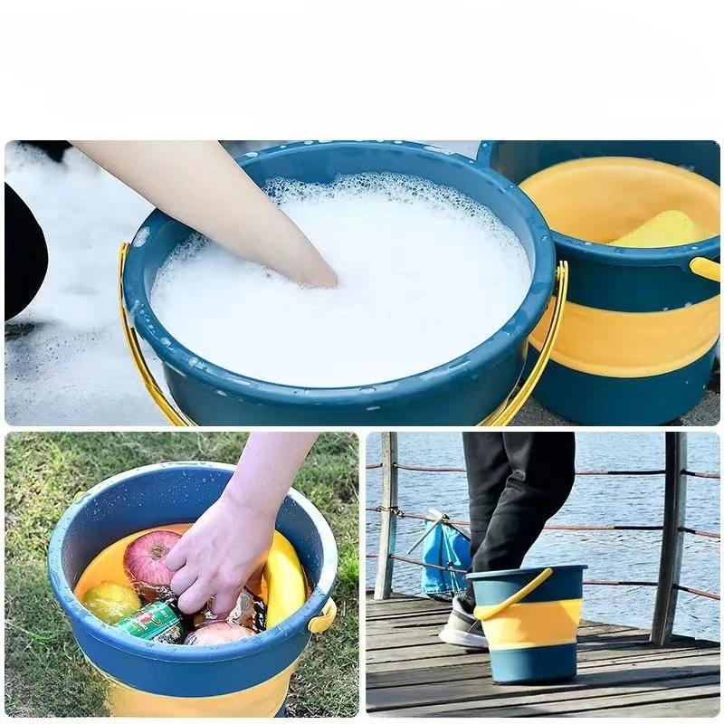 Folding Easy Hold Bucket with Protector Car Wash Fishing Bath Area Tool Silicone Bucket Outdoor Camping Home Supplies 5L10L