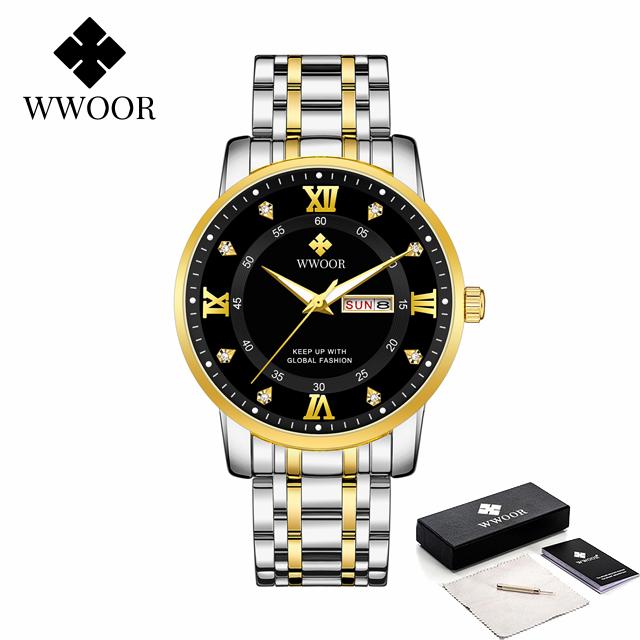 WWOOR Mens Watches Top Brand Luxury Watch For Men Casual Waterproof Luminous Stainless Steel Quartz Wristwatch Relogio Masculino