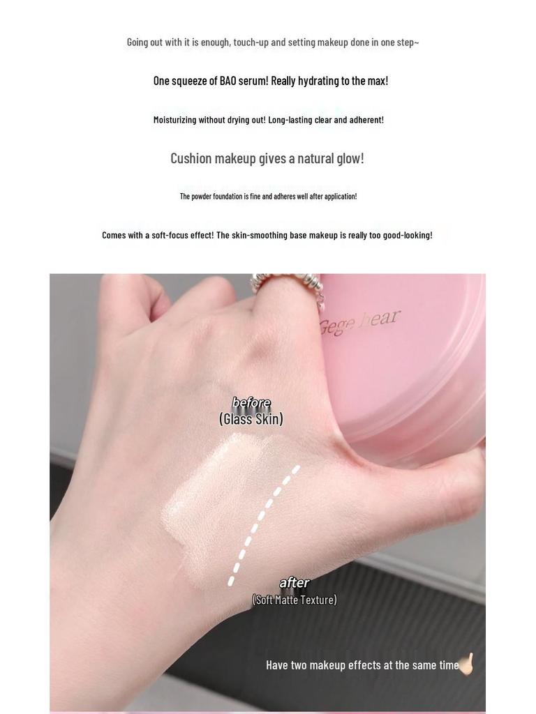 Gegebear Double Layer Nude Cushion Foundation - Matte, Long-Lasting, Affordable, for Youthful Look