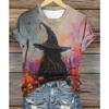 Fashion Women Retro Creative Oil Painting Witch Print T Shirt Funny Casual O-neck Short Sleeves T-shirt Summer Female Tee Shirt