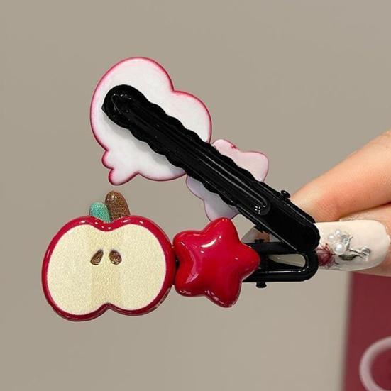 4Pcs Girl Hairpin Red Fruit Slice Decor Hair Clips Smooth Surface Rounded Edges Lightweight Hair Pins Hair Accessories