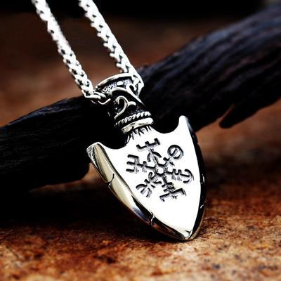 Vintage Herren Edelstahl Valknut Anhänger Halskette Gothic Punk Nordic Viking Vegvisir Halskette Retro Totem Amulett Schmuck
