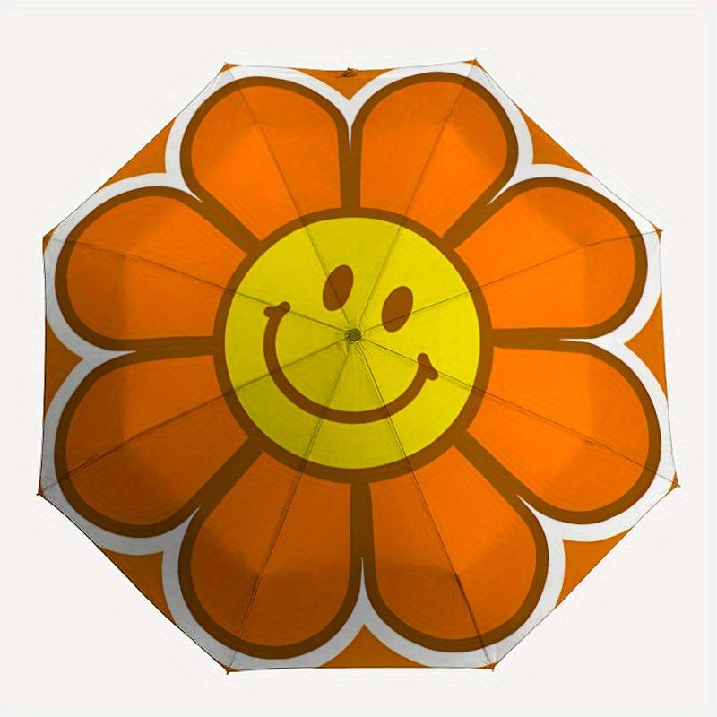 

1pc Flower Smiley Face Automatic Umbrella - 8-Rib Foldable Design, Outdoor Adventures, and Family Celebrations yy250829034