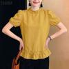 ZANZEA Women Casual Round Neck Solid Color Short Sleeve Blouse