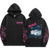 Stray Kids STAR Chibi Member Hoodie Pink Rock‑Star Logo Prints & Back Chibi Member with Vinyl Records & Lalala Text, Oversized K‑Pop Fan Pullover