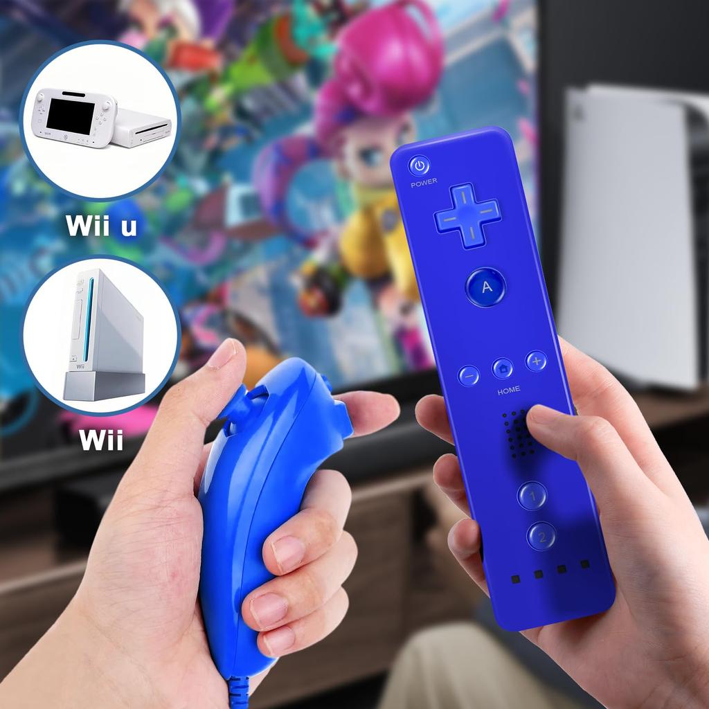 Wii Remote & Nunchuk Controller 2-Pack with Silicone Case & Wrist Strap - (Pink + Dark Blue)