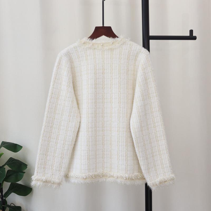 Autumn and Winter New Imitation Mink Velvet Knitted Cardigan Loose Fringed Beaded Sweater Jacket Women