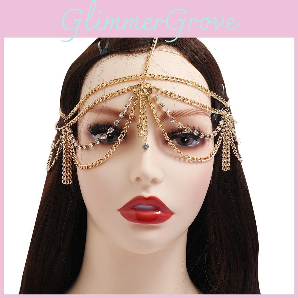 Elegantes Strass Mehrschichtige Kette Quasten Design Damen Schmuck Kopfschmuck für Hochzeiten