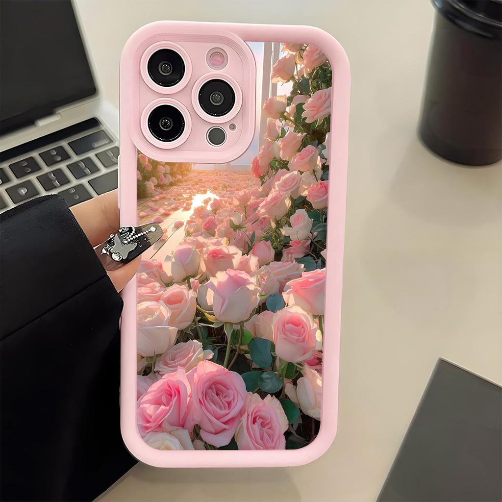 Pink Gradient Flower Groove Case for iPhone 15/16/17